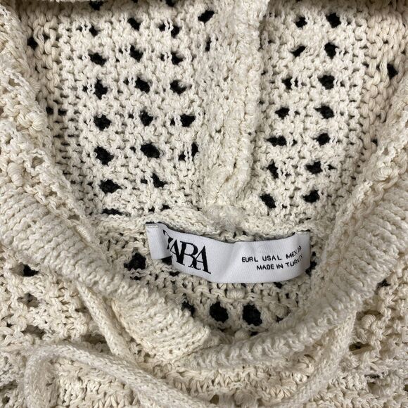 ZARA Pullover Knit Cream Knitted Hoodie Cropped Sweater Vest Women's Size Large - Picture 4 of 6